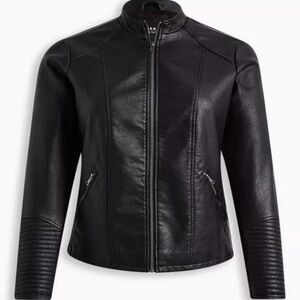 Torrid | Women's Plus Size | moto Faux Leather Collarless Jacket | Black | 4X